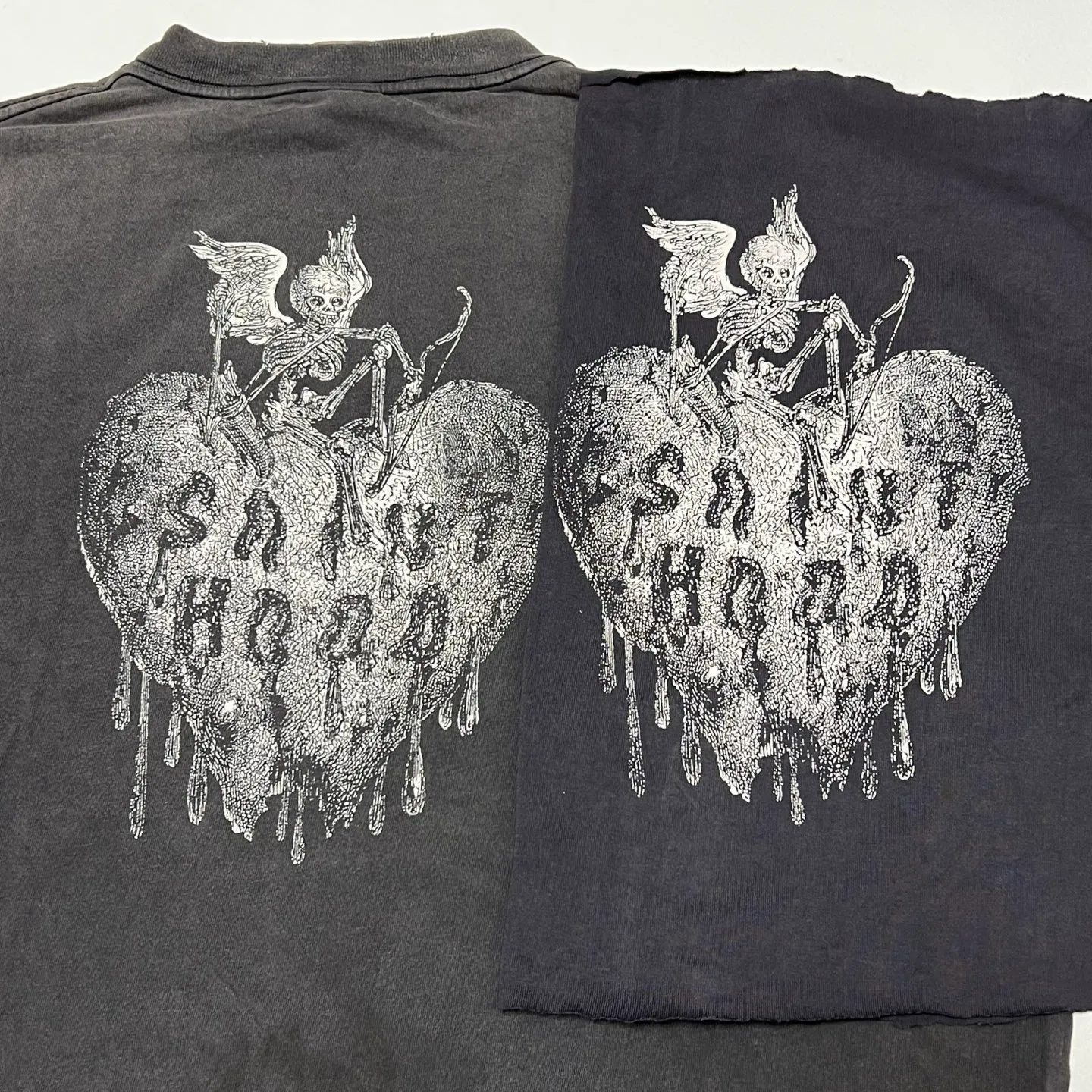 Printing proofing SAINT Mxxxxxx × NEIGHBORHOOD STHD . SS TEE FEARLESS/BLK NBHD Takizawa Shinsuke joint model Whiskey label/love skull angel distressed short sleeves Wash black S-XL Tube weaving fabric without side seams Ready-to-wear Assute dyeing Custom-woven NBHD joint main mark washed mark The real correct version Top-level printing process restoration Distressed treatment